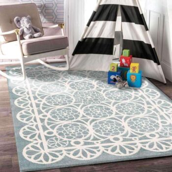 Paddington Aqua White Doily Kids Rug