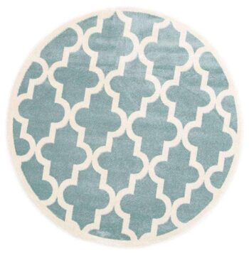 Paddington Aqua White Lattice Pattern Kids Round Rug