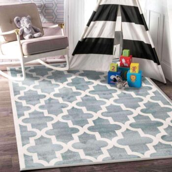 Paddington Aqua White Lattice Pattern Kids Rug