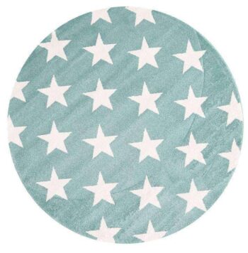 Paddington Aqua White Stars Kids Round Rug
