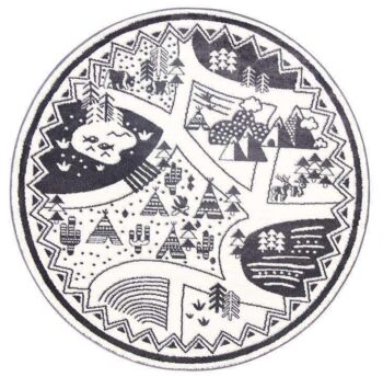 Paddington Black and White Kids Camping Adventure Kids Round Rug