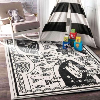Paddington Black and White Kids Camping Adventure Kids Rug
