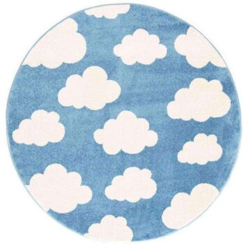 Paddington Blue and White Cloud Kids Round Rug