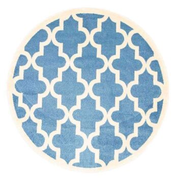 Paddington Blue and White Lattice Pattern Kids Round Rug