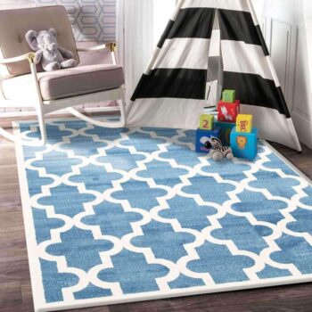Paddington Blue and White Lattice Pattern Kids Rug