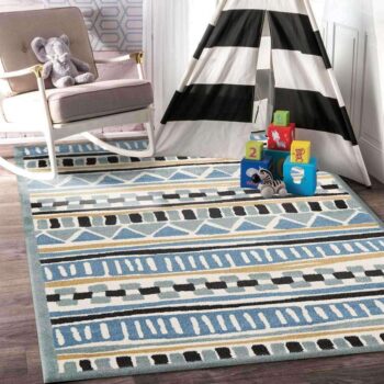 Paddington Blue and Yellow Tribal Kids Rug