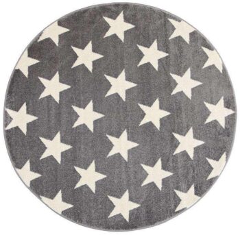 Paddington Charcoal and White Stars Kids Round Rug