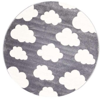 Paddington Dark Grey and White Cloud Kids Round Rug