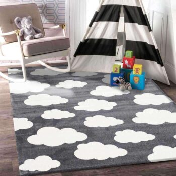 Paddington Dark Grey and White Cloud Kids Rug