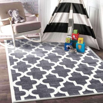 Paddington Grey and White Lattice Pattern Kids Rug