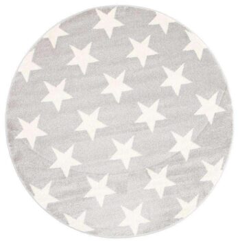 Paddington Light Grey and White Stars Kids Round Rug