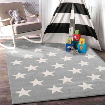 Paddington Light Grey and White Stars Kids Rug