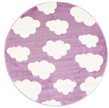 Paddington Pink and White Cloud Kids Round Rug