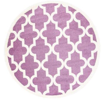 Paddington Violet Pink and White Lattice Pattern Kids Round Rug
