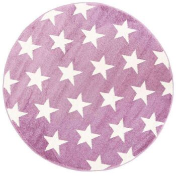 Paddington Violet Pink and White Stars Kids Round Rug