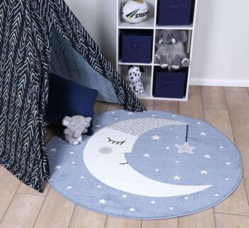 Poppins Kids Sleeping Moon Round Rug Blue
