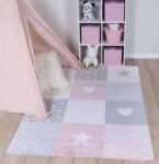 Poppins Pink Grey Stars & Hearts Rug