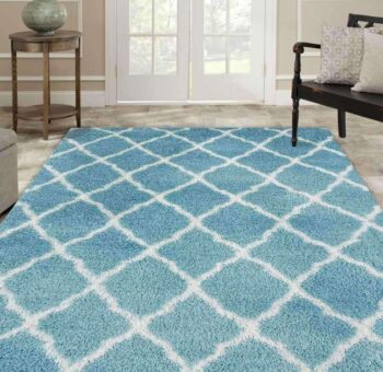Skye Blue Shag Diamond Patterned Ikat Rug