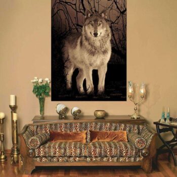 Swift Wolf Picture Modern Brown Rug